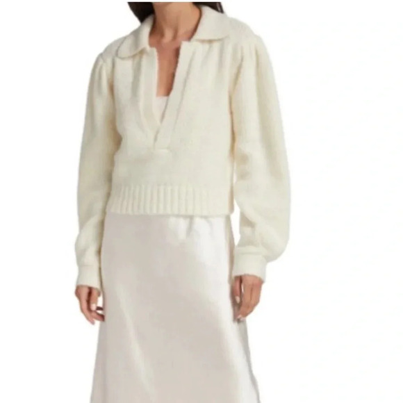 dh NEW YORK Merino Wool Baby Alpaca Cropped Knit Sweater Neutral Casual, Medium - Picture 2 of 16